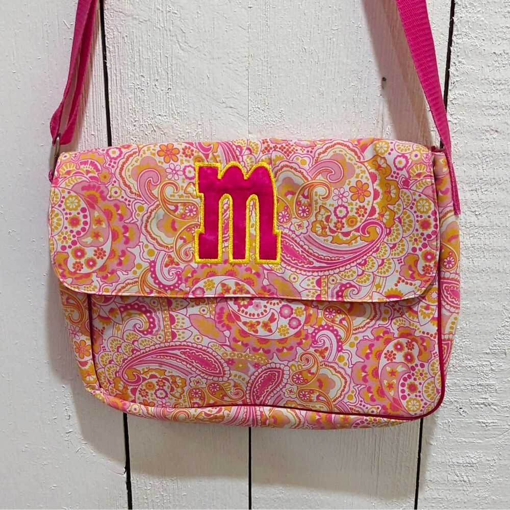Pink Paisley Laptop Bag Flap Closure  Initial M Colorful 11 x 14